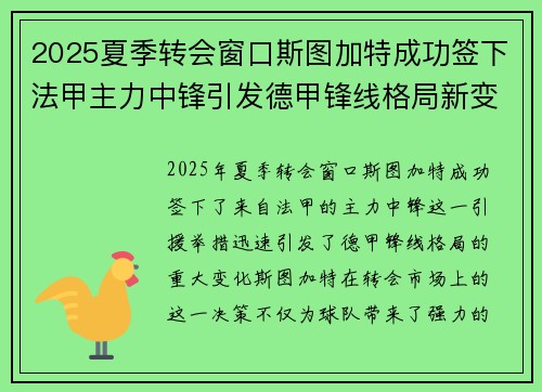 2025夏季转会窗口斯图加特成功签下法甲主力中锋引发德甲锋线格局新变化 2025夏季转会窗口斯图加特成功签下法甲主力中锋引发德甲锋线格局新变化